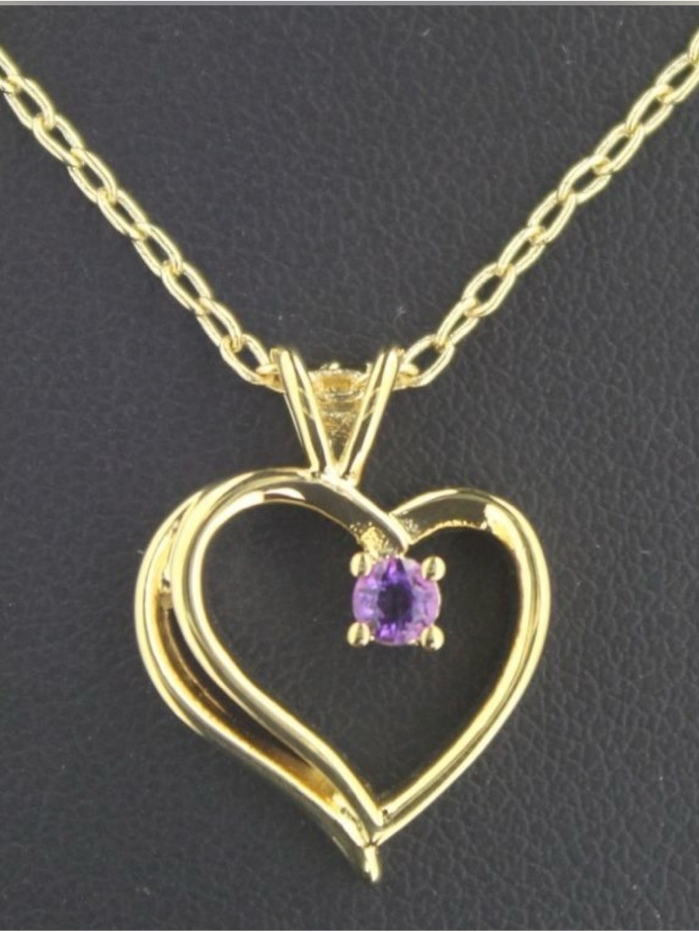 Genuine Amethyst Heart Necklace – Gold Tone -14k over Brass New